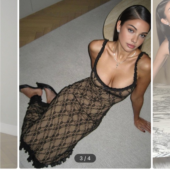 Elegant Black Lace Midi Dress - Picture 3 of 4